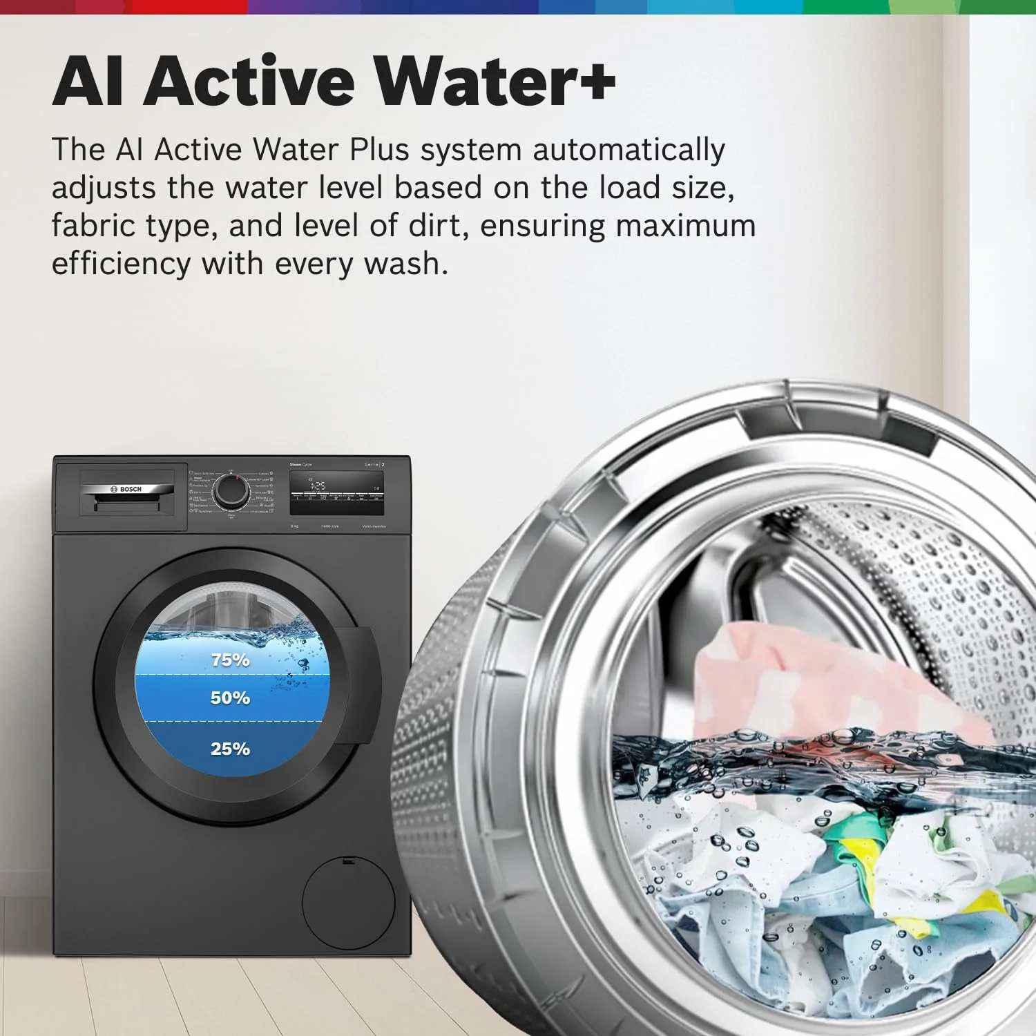 Bosch 8 kg 5 Star Fully-Automatic Front Loading Washing Machine (WAJ2826CIN, Black Grey, AI active water plus, In-Built Heater) - Image 6