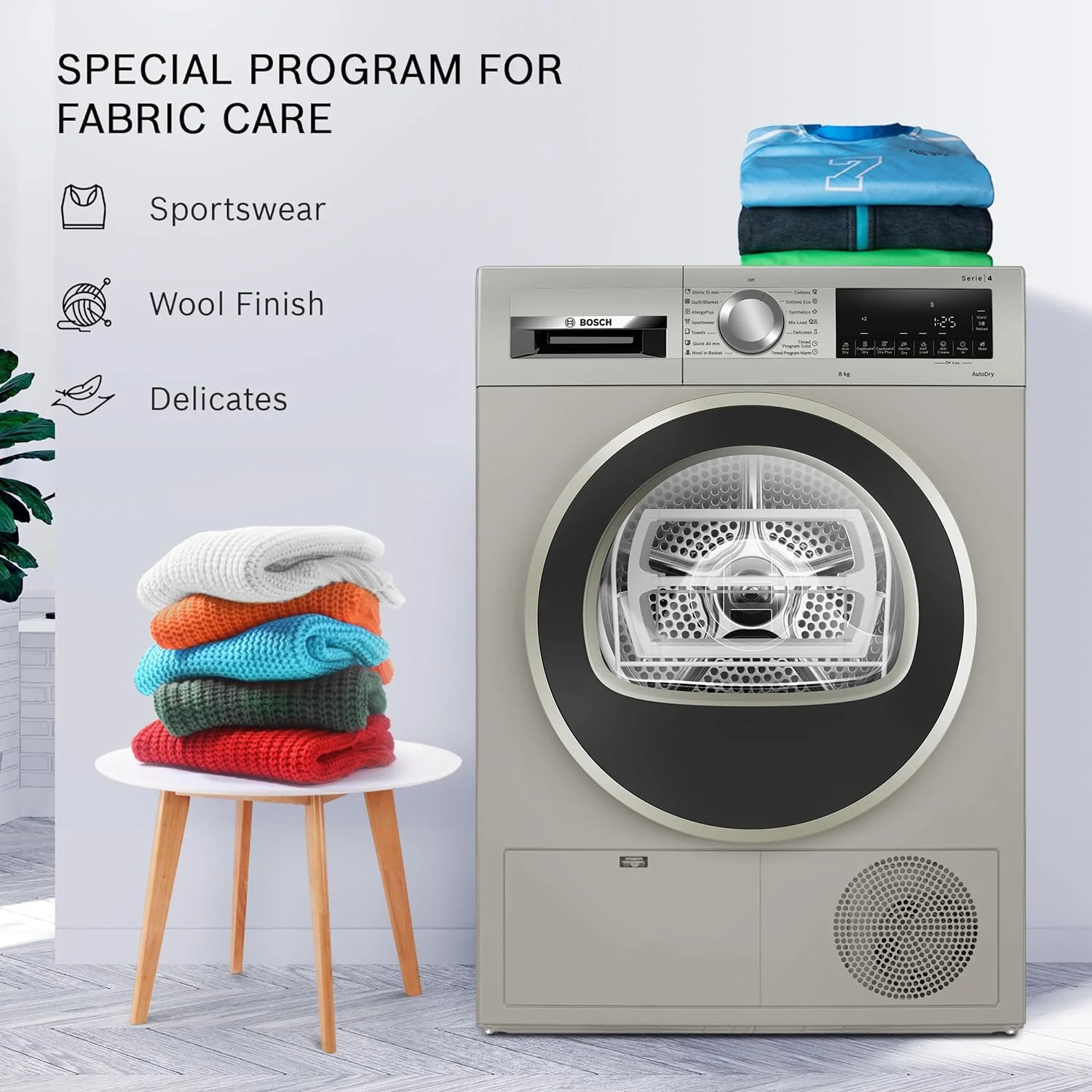 Bosch 8 kg Fully Automatic Front Load Condenser Tumble Dryer (WPG23108IN, 5 Drying Options, 14 Programs, Allergy Plus, 100% Drying with 0% Effort, Inbuilt Heater, Silver) - Image 10