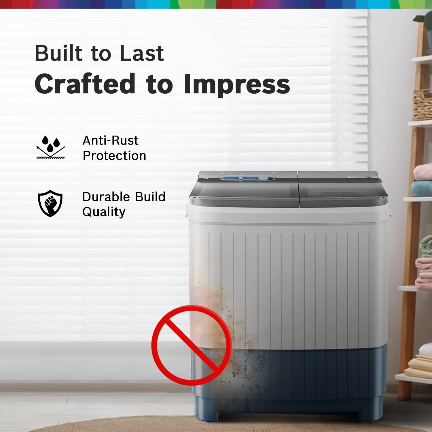 Bosch 9 kg 5 Star Semi-Automatic Top Loading Washing Machine (2025 Model, WJP904P0IN, 3 Wash Programs, Anti-Rust Body, 1300 RPM Spin Speed, Peacock Blue, 5 Years Comprehensive Warranty) - Image 6