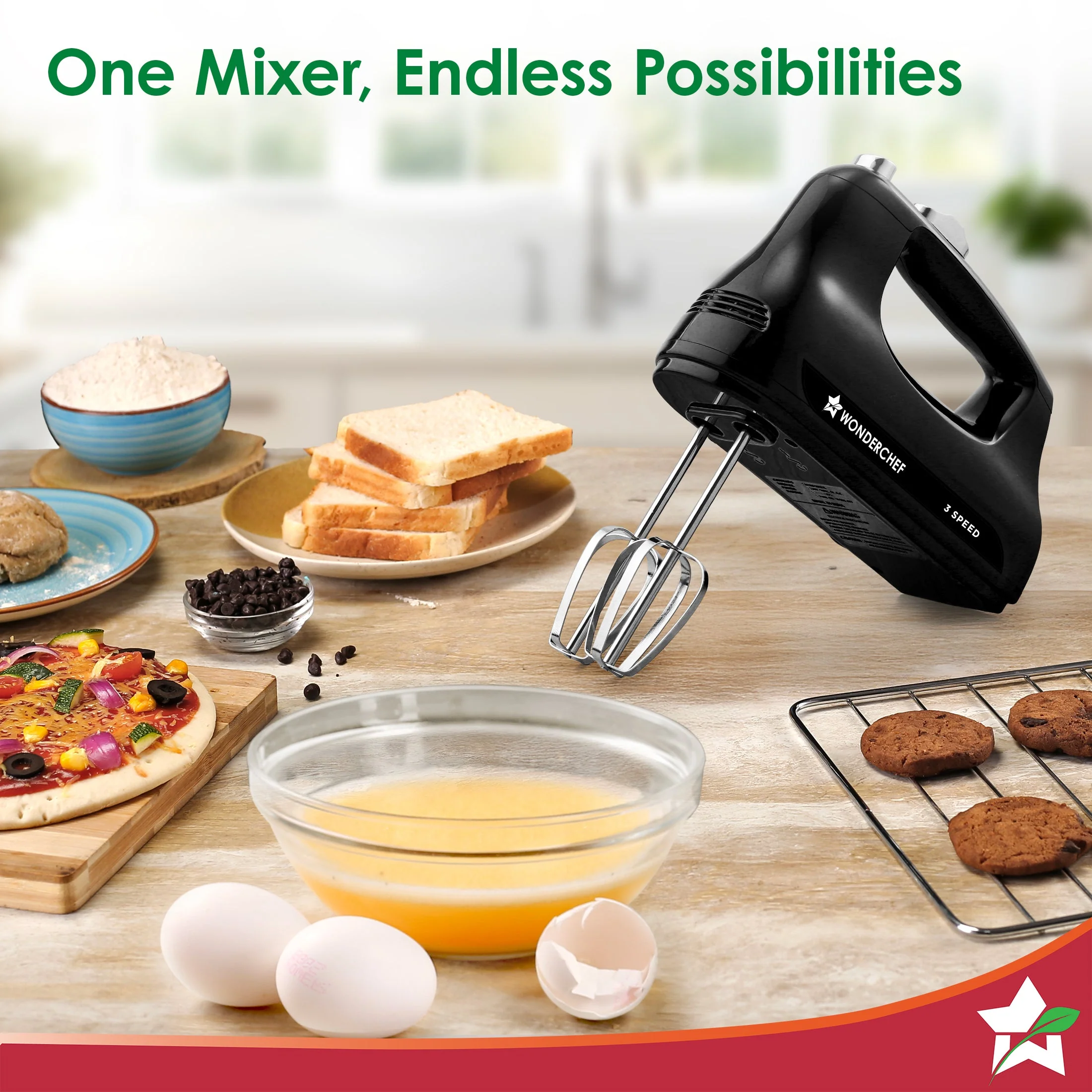 Essenza Hand Mixer | 3 Variable Speed Settings | 300W | For Beating, Whisking, Whipping, Kneading | Stainless-steel Beater and Kneader Attachments | Low Noise | Black | 2-Year Warranty - Image 5