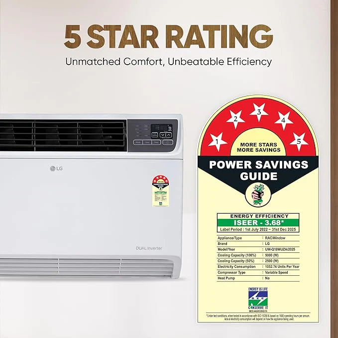 LG 1.5 Ton 5 Star DUAL Inverter Window AC (Copper, Convertible 4-in-1 cooling, 4 Way Air Swing, HD Filter, UW-Q18WUZA, White) - Image 5