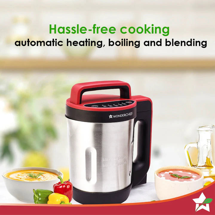NEO Automatic Soup Maker | 1.0 Litre | 800W Heater | SS Blades & Bowl (Jug) | Soup in just 20 mins | 2 Years Warranty | Red & Black - Image 4