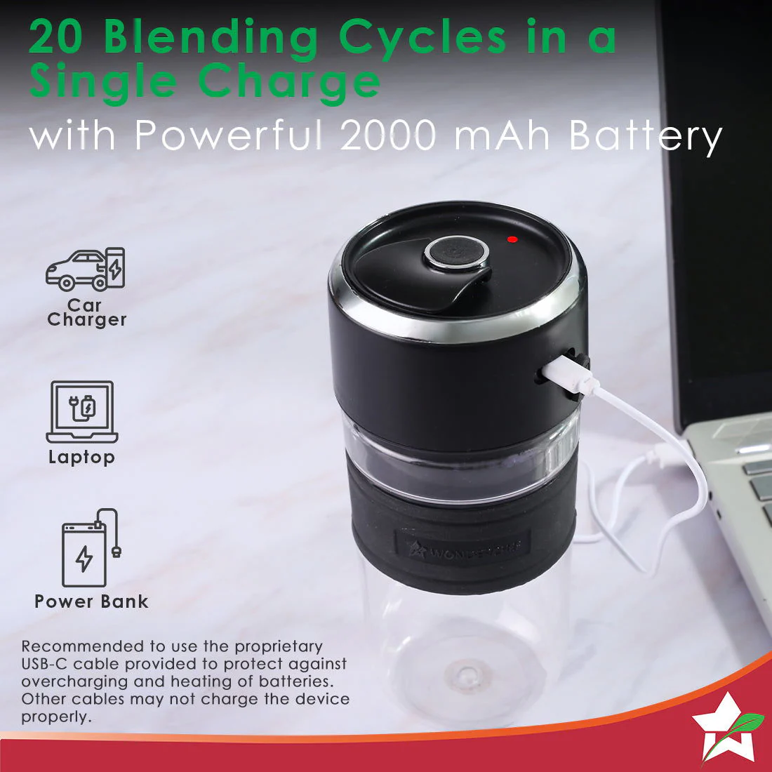 Nutri-cup Zip Portable Blender | 350ml | Blend & Sip with Flip Top Sipper Lid | For Smoothies, Juices, Shakes, Coffee | 2000 mAh Battery | 20 Blending Cycles in One Charge | Type C Charging | Black - Image 7