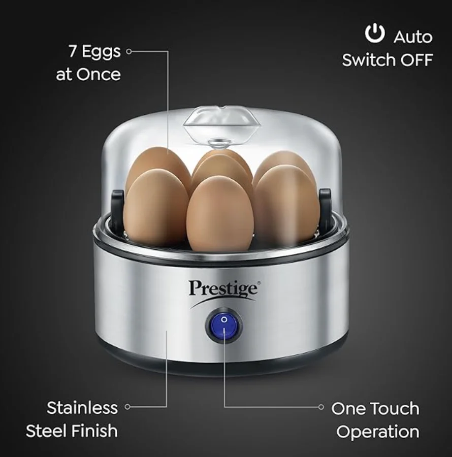 Prestige Egg Boiler PEB-01 | 350-Watt | Boils 7 Eggs at Once | One-Touch Operation | Stainless Steel Body & Heating Plate | Auto Switch-Off for Safe Cooking| Electric - Image 3