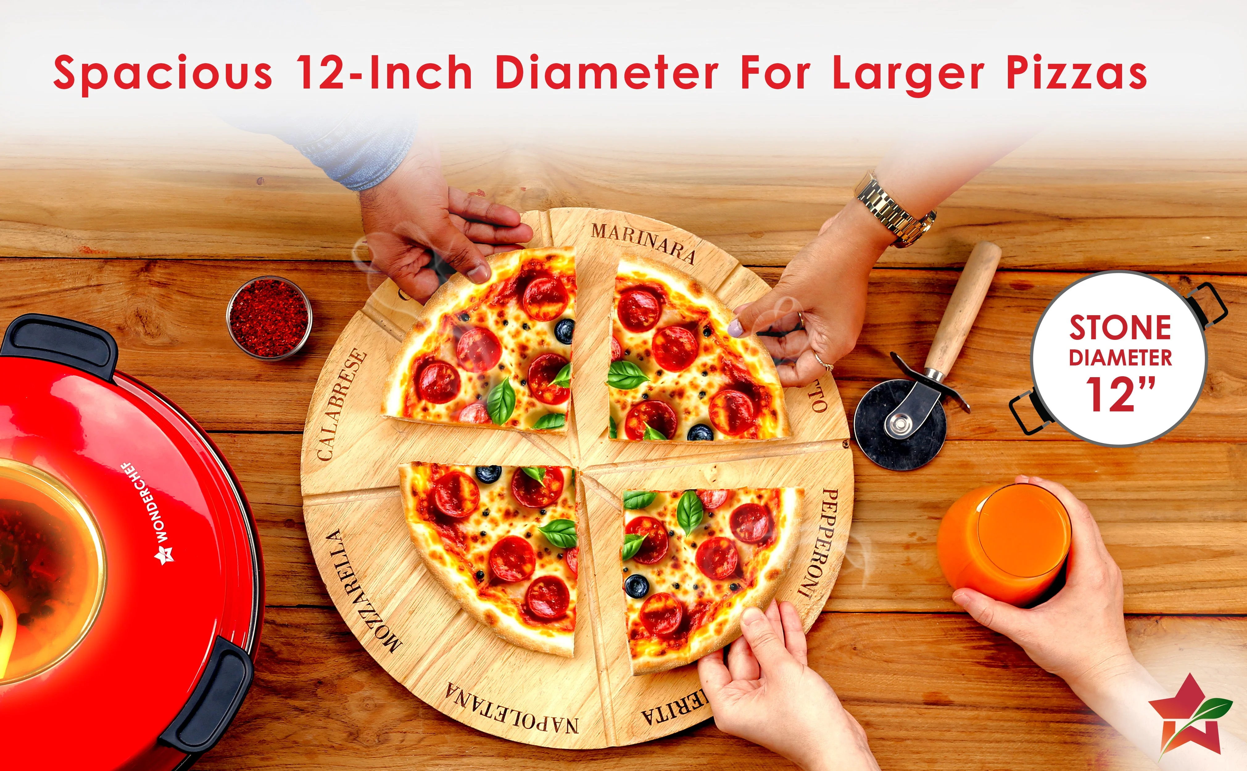 Wonderchef Regalia Pizza Maker | Crispy Pizzas in 5 Minutes with Rapid Cooking over 450°C | Wood-Fired Pizza-Like Taste | Lava Stone Base for Golden Crust | 1200W, 12-in Diameter | 2-Year Warranty - Image 19